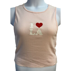 HiRes Tank Top Juniors L Pink Sleeveless I‎ Heart Love LA Cotton NWT NEW